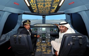 emirates-His Highness Sheikh Ahmed takes the pilot seat with Capt Moataz Alswaini
