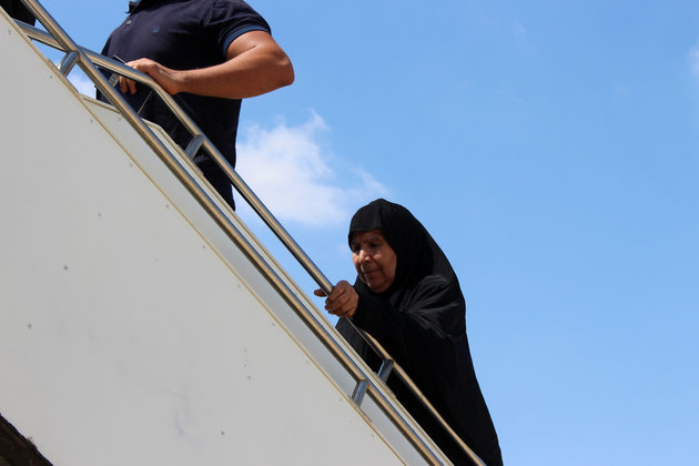 Passengers board a flight at Misrata airport in Misrata