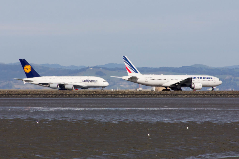 Air France B777-228ER F-GSPN and Lufthansa A380-841 D-AIMJ