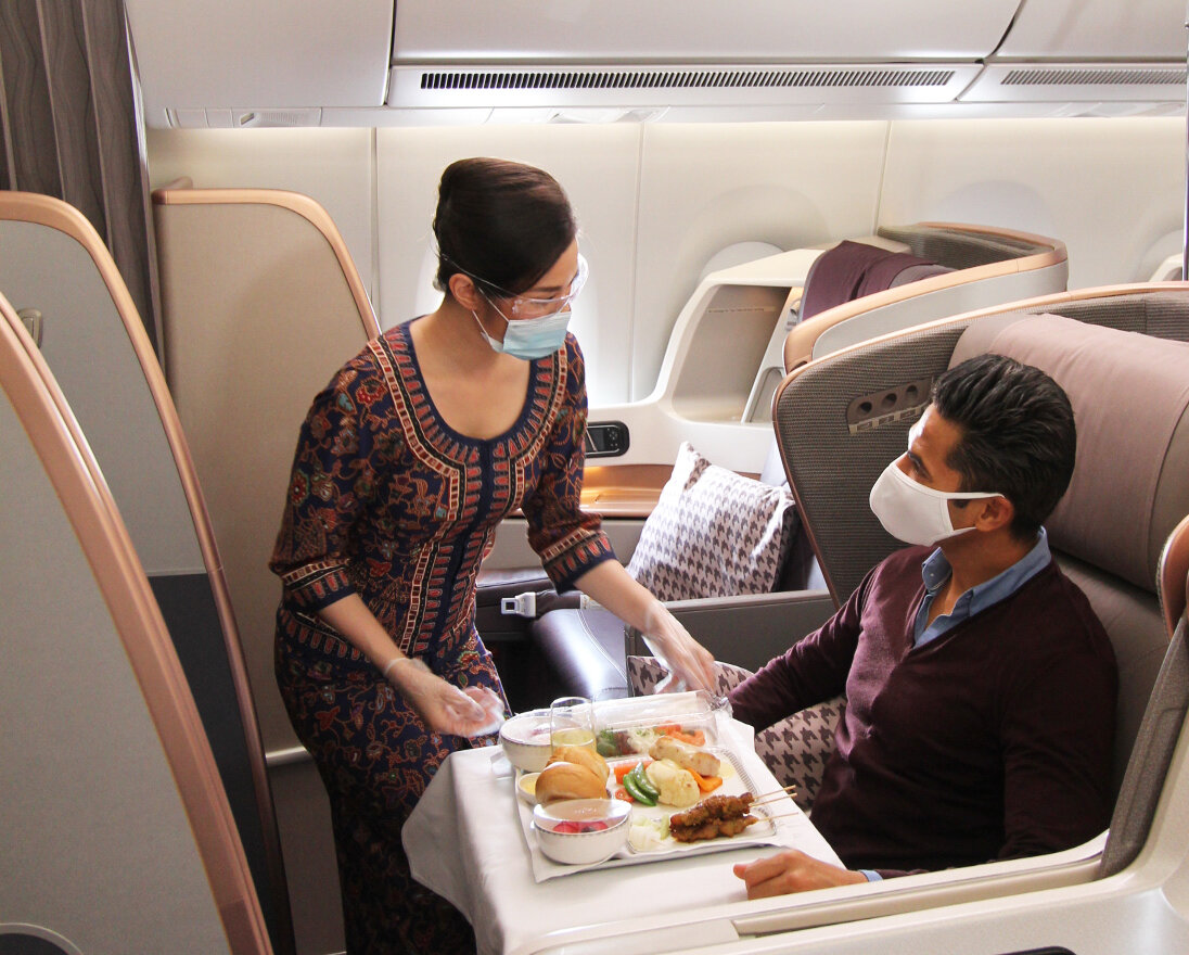 One tray meal service in Business Class to minimise contact
