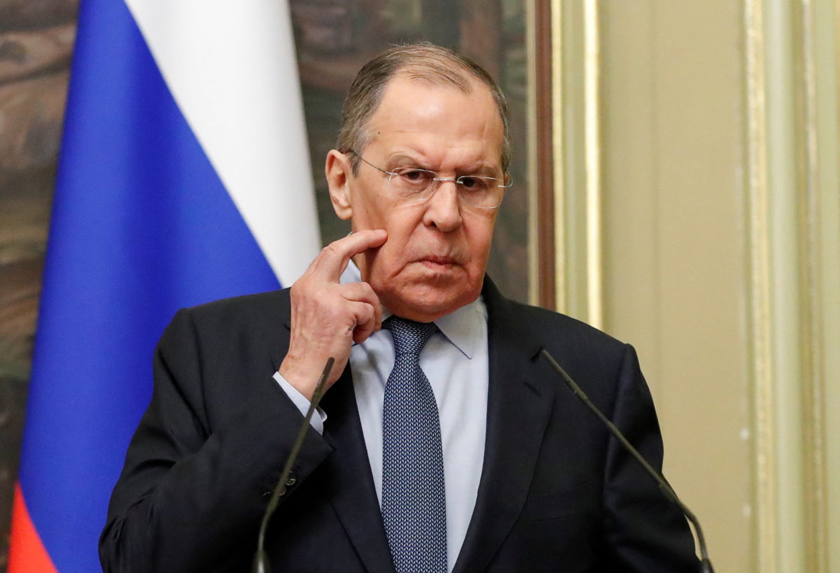 Russia's Foreign Minister Lavrov and his Brazilian counterpart Franca attend a news conference in Moscow