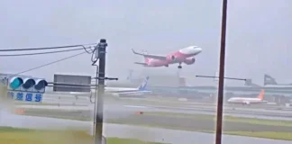 Ο τυφώνας Σανσάν διέκοψε την προσγείωση αεροπλάνου