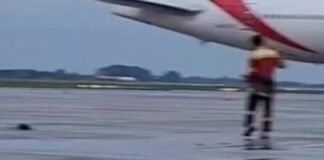 Υπάλληλος της Emirates προσπαθεί να πιάσει ποντίκι σε διάδρομο